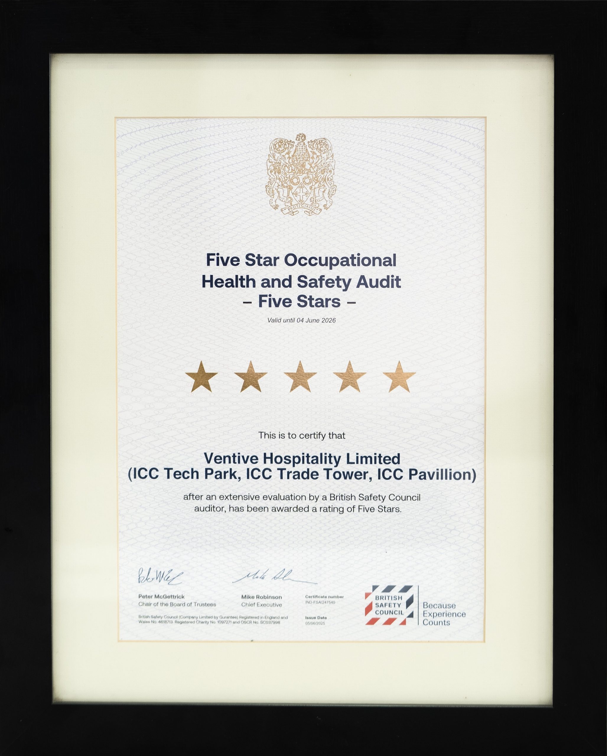 ICC Tech Park, ICC Trade Tower and ICC Pavillion Five Star Occupational Health and Safety Audit